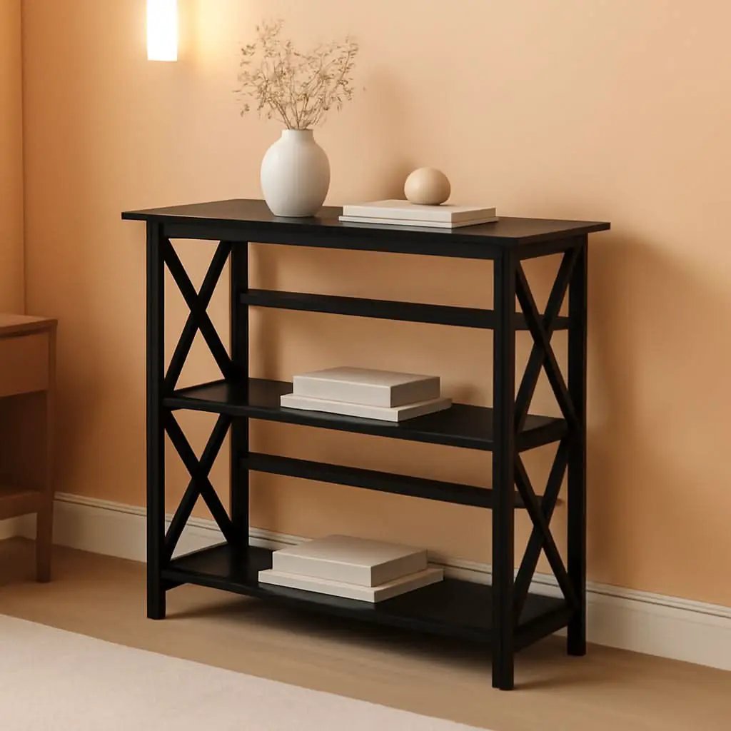 Three Shelf Solid Wood Bookcase For Living Room Storage from PriceLows™