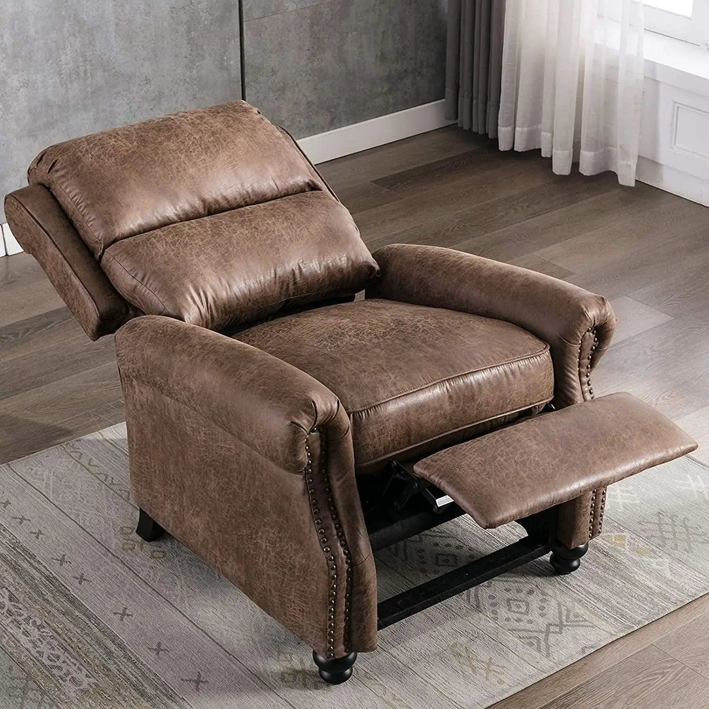 Pushback Recliner Chair Leather Rivet Decoration Chocolate from PriceLows™