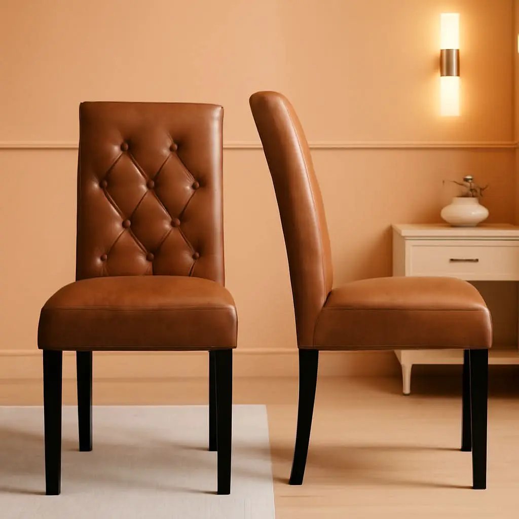 High Back Dining Chairs Set of 2 Retro Brown Parsons from PriceLows™