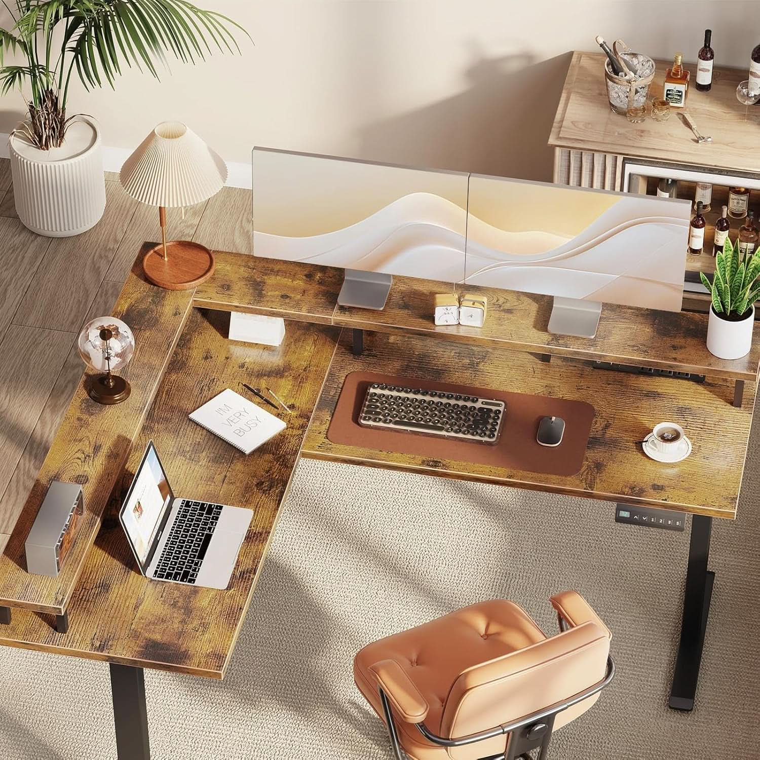 Electric L Shaped Standing Desk 59 Inch Height Adjustable from PriceLows™