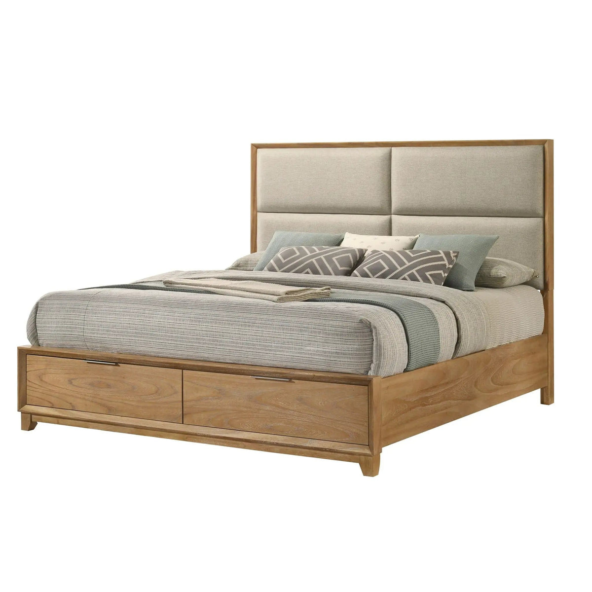 Contemporary Storage Platform Bed With Ultra Plush Headboard | 2 Pieces | Fabric & Wood | Bedroom