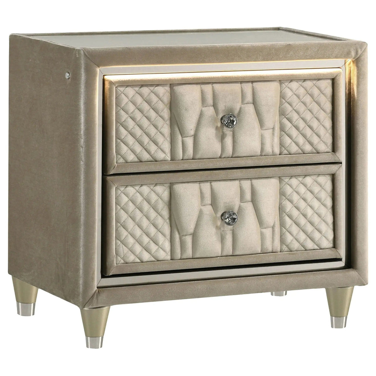 Lorient 4-piece Eastern King Bedroom Set Ivory and Camel | 4-Piece Set | Velvet & Tempered Glass | Bedroom