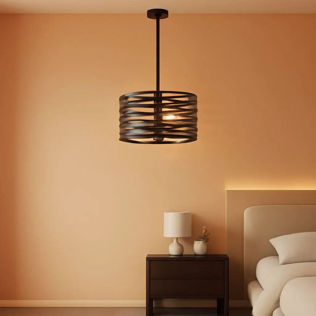 12.6 Rustic Farmhouse Three Light Drum Chandelier Black from PriceLows™