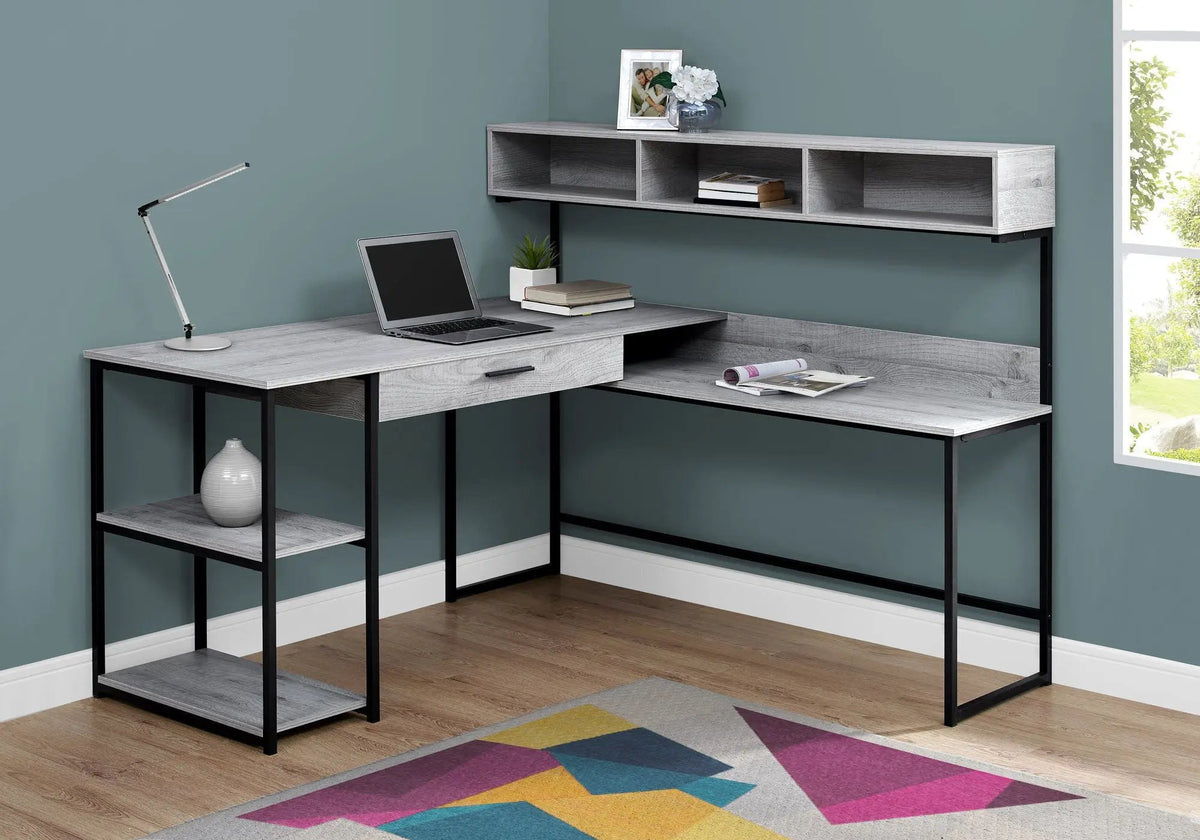 L-Shaped Corner Computer Desk With Shelves | 59 Inch Width | 2 Open Shelves | Split Worksurface
