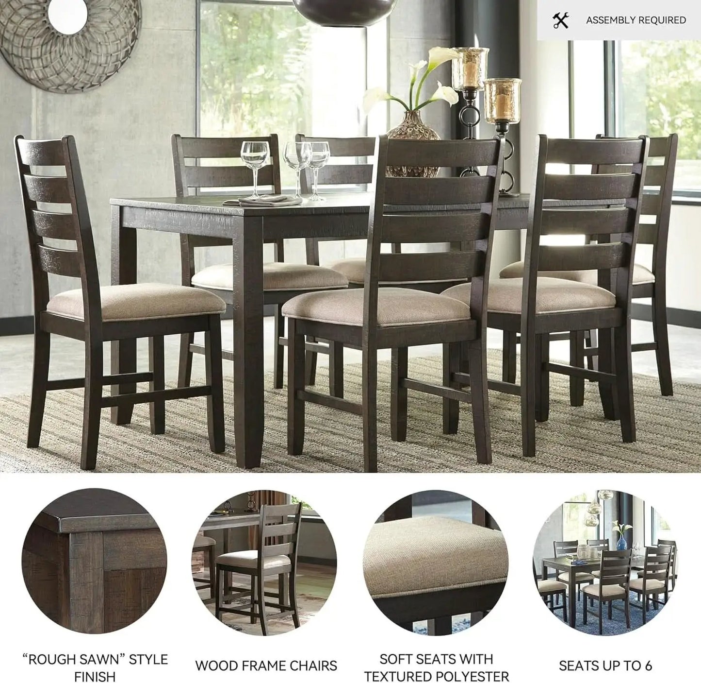 Brown Rectangular Dining Table Set Upholstered Chairs from PriceLows™
