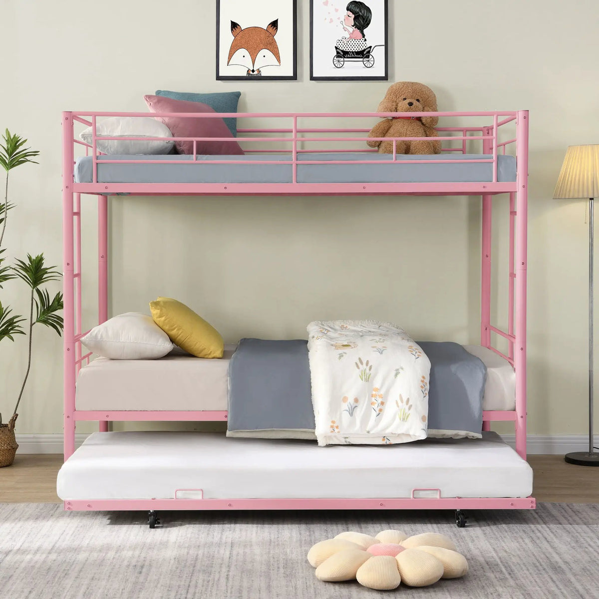 Bunk Bed With Trundle | Heavy Duty Steel | Space Saving | Twin Top