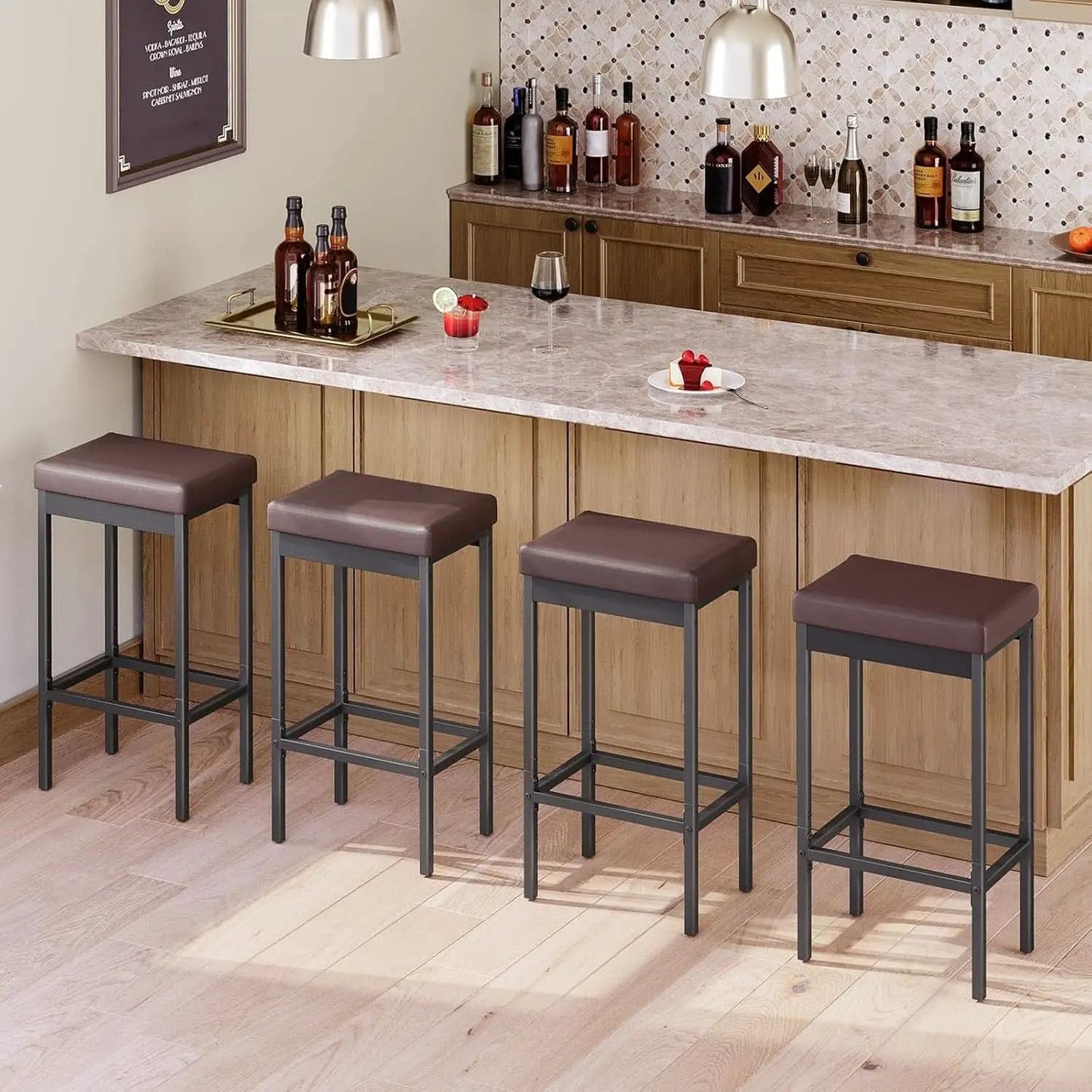 Bar Stools Set Of 2 24.8 Inch Height Black PU Upholstered from PriceLows™