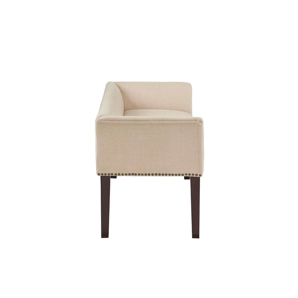 Upholstered Bench | Solid Wood Frame | Low Back And Flared Arms | Nailhead Trim