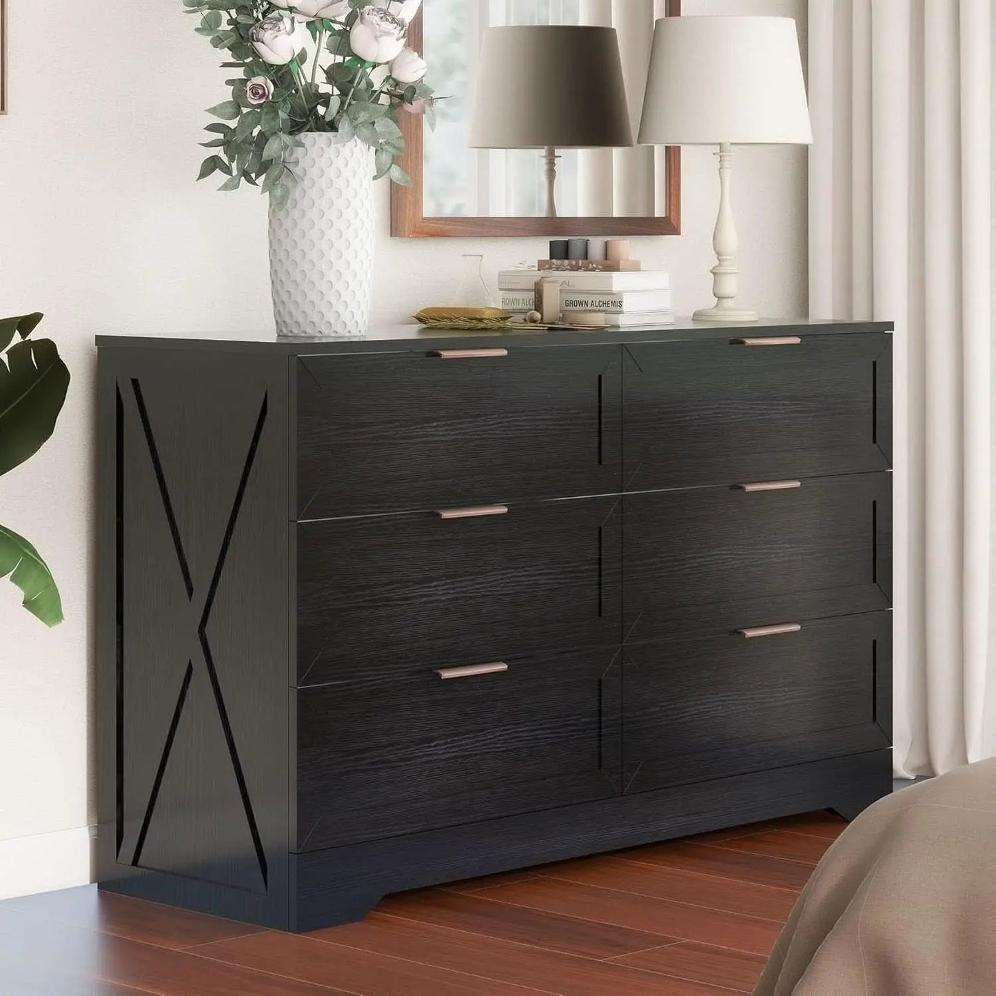 Contemporary Black 6 Drawer Dresser With SoftClosing from PriceLows™