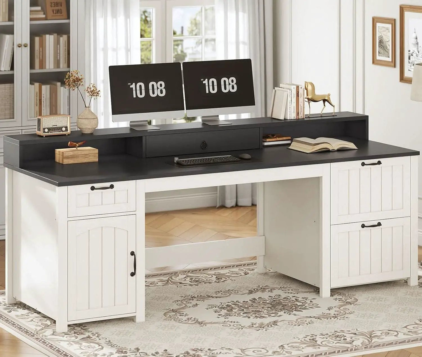 63 Inch Wide White Solid Wood Executive Desk With Drawer from PriceLows™