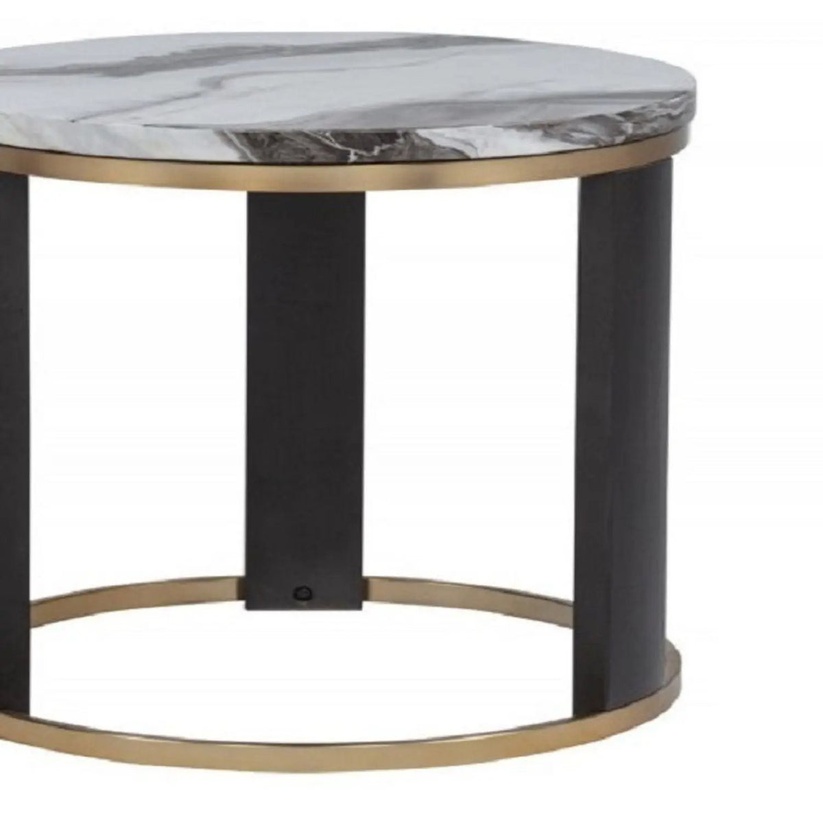 Round End Table | Faux Marble Top | Gold Metal Frame | Ivory Finish