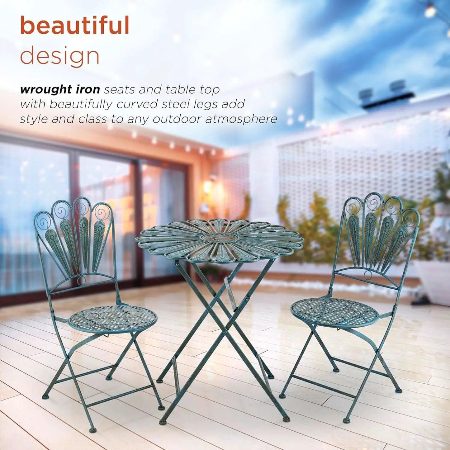 Bistro Set 3 Piece Light Blue Outdoor Patio Furniture from PriceLows™