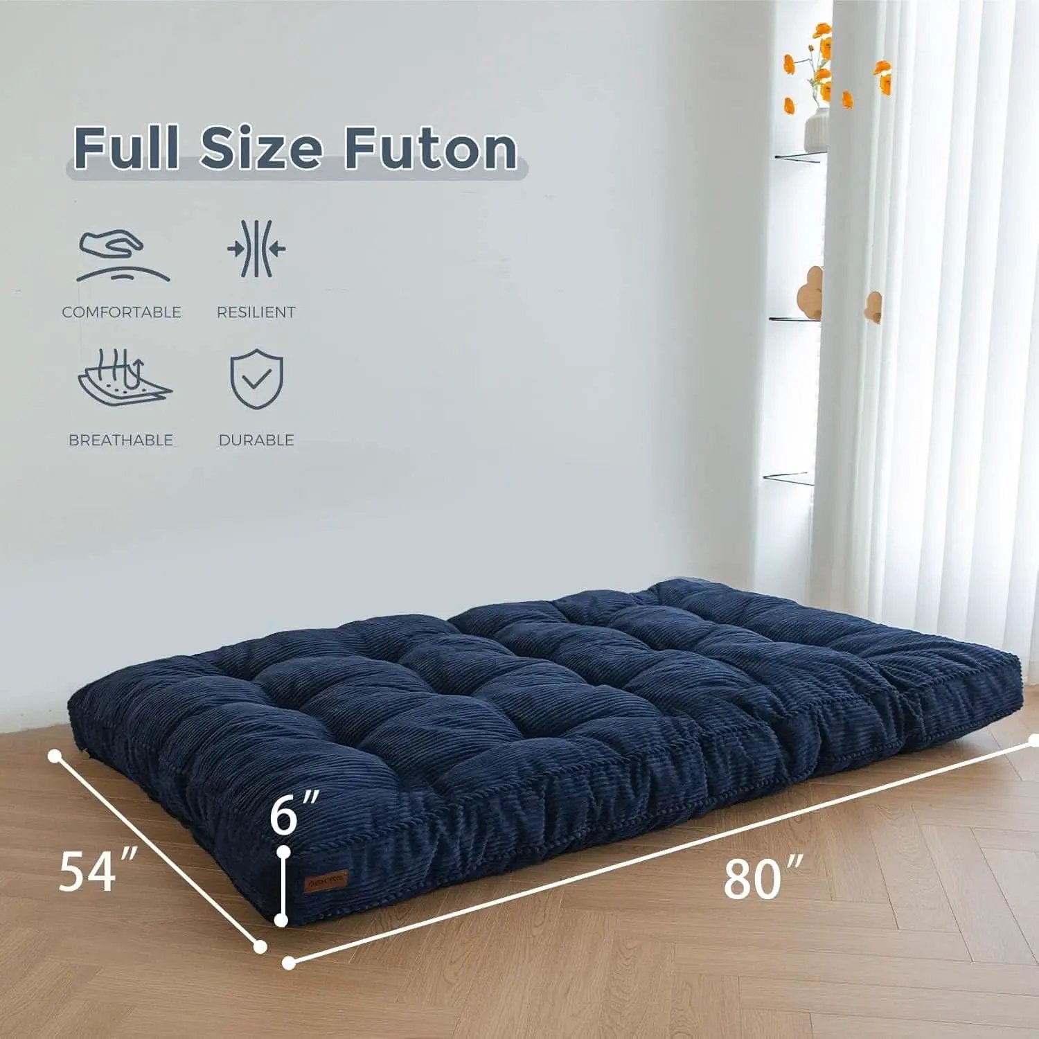 6-Inch Full-Size Futon Mattress Navy Tufted Shredded Foam from PriceLows™