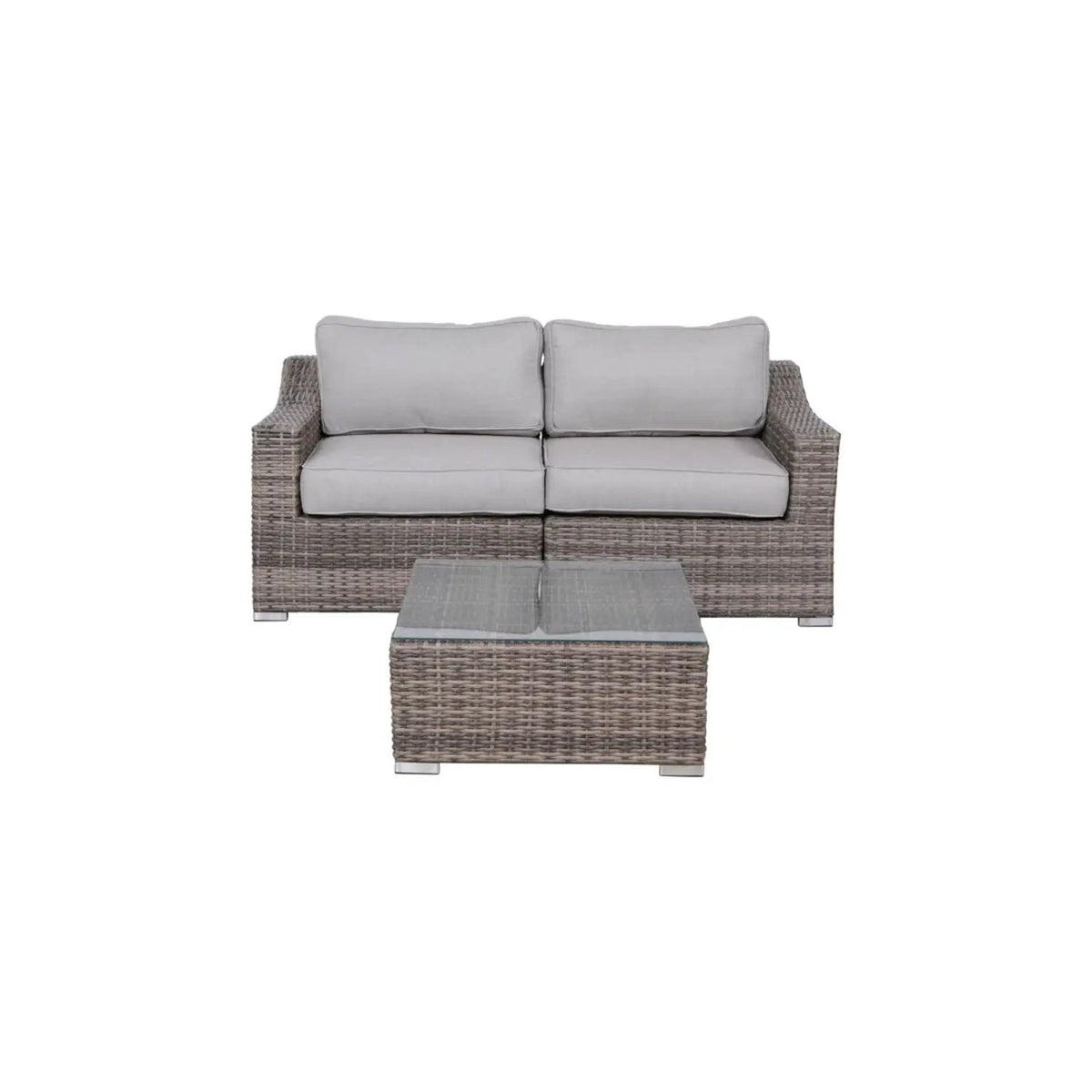 Outdoor Wicker Conversation Set | All-Weather Resin | Tempered Glass Table | 5 Inch Cushions