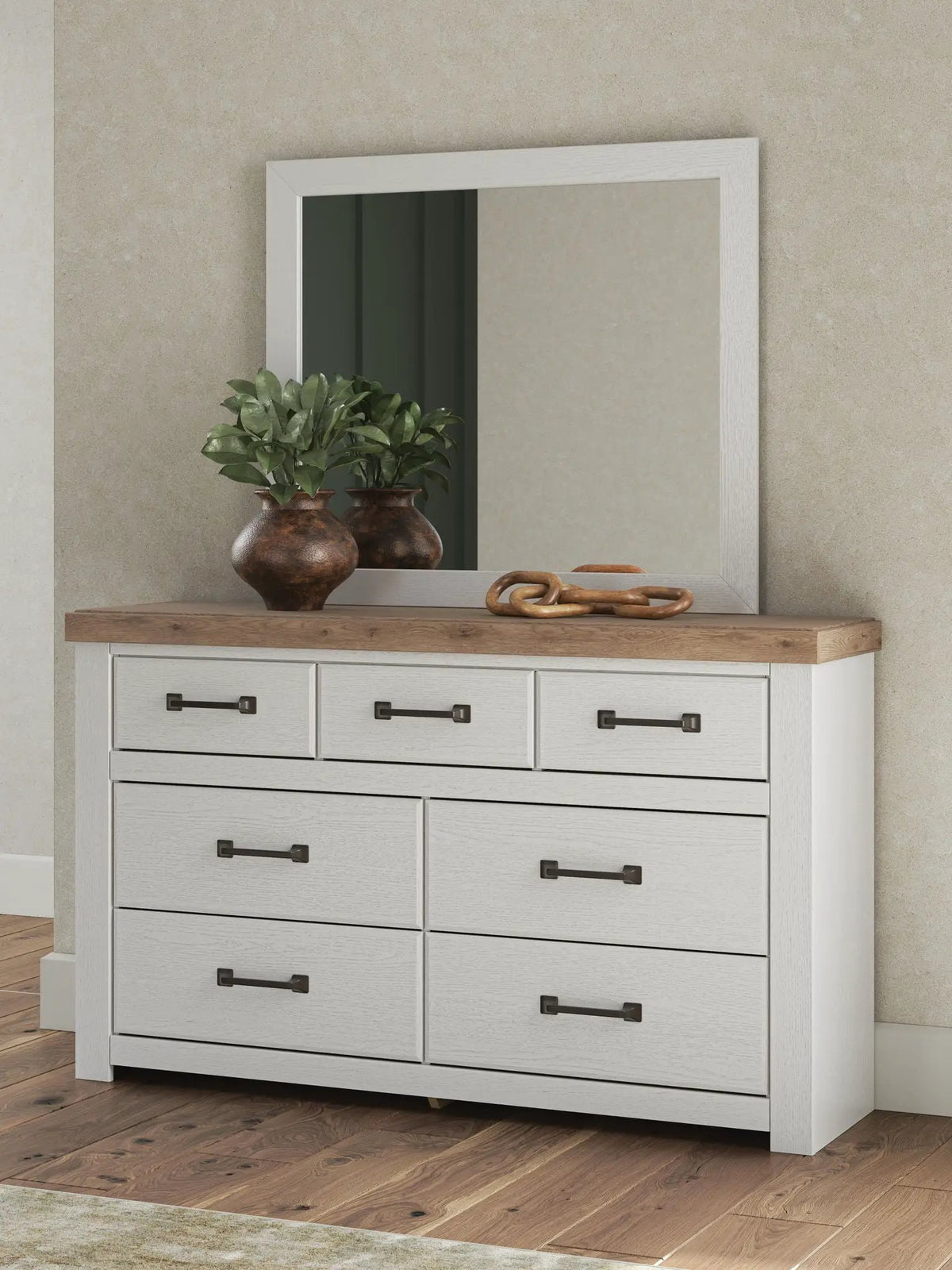 Farmhouse Dresser | White Oak Finish | Dark Brass Handles
