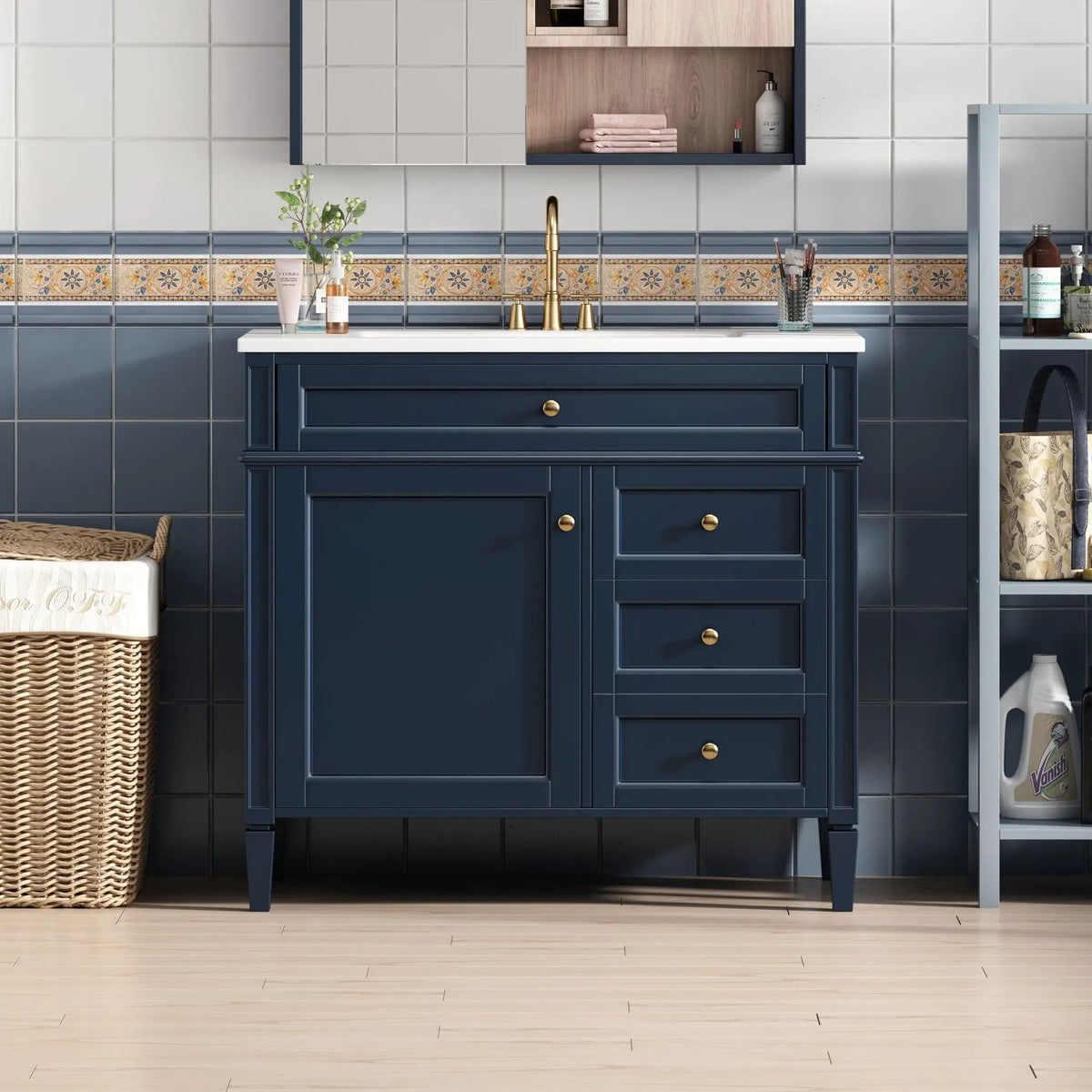 Bathroom Vanity | 3 Drawers | Blue Finish | Tip Out