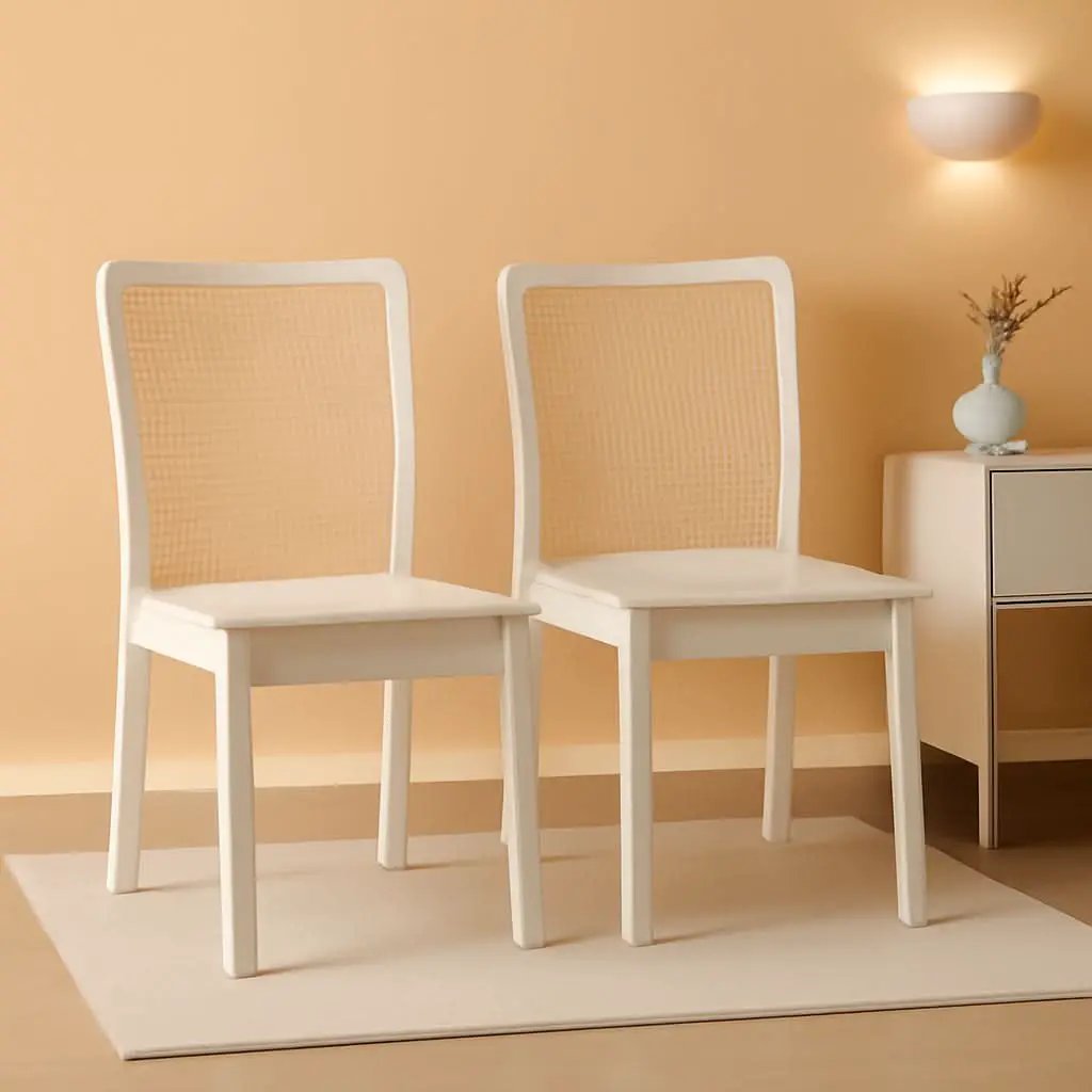 Coastal White And Natural Rattan Dining Chair Set Of 2 from PriceLows™
