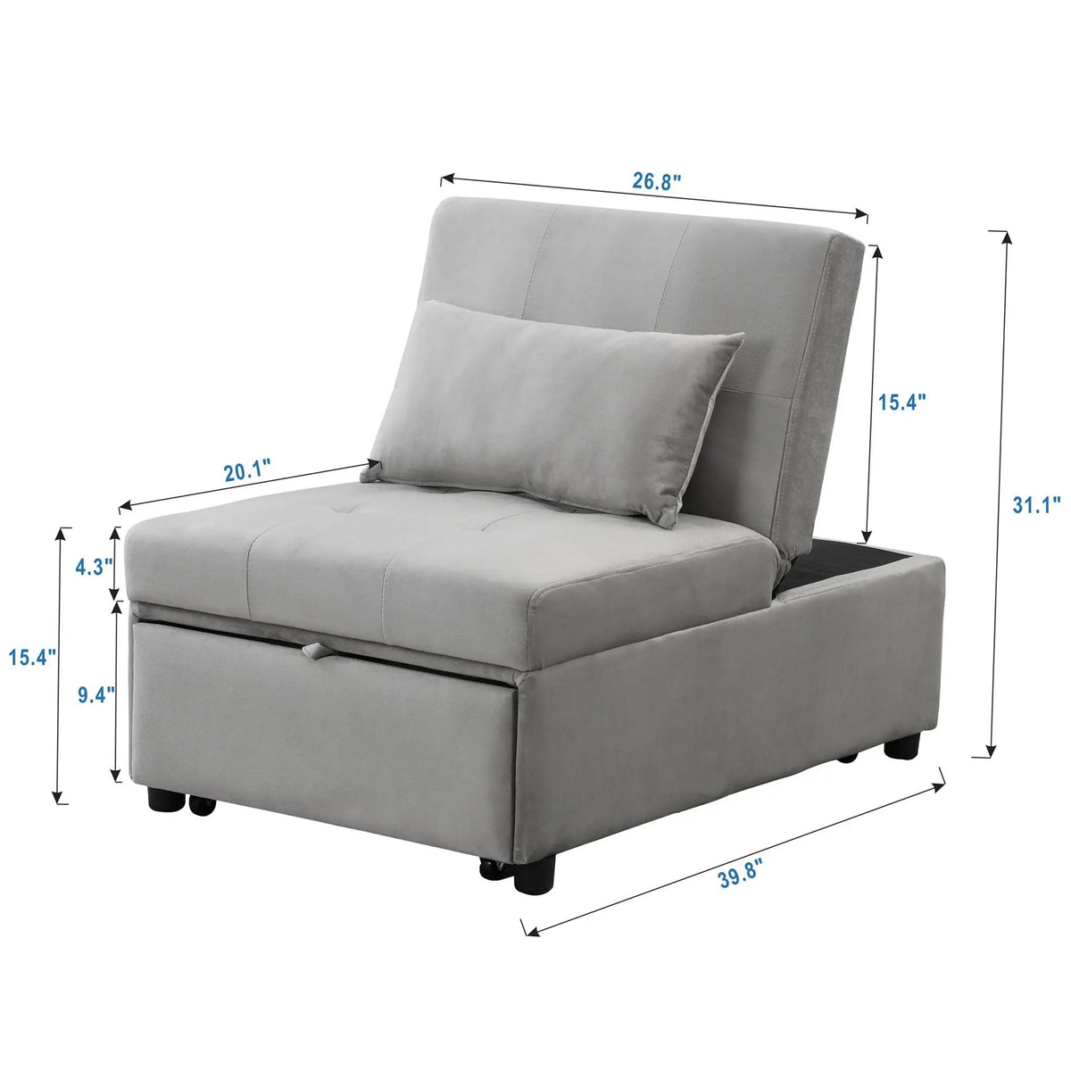Folding Sofa Bed | Gray Fabric | Space Saving Frame | Single Size