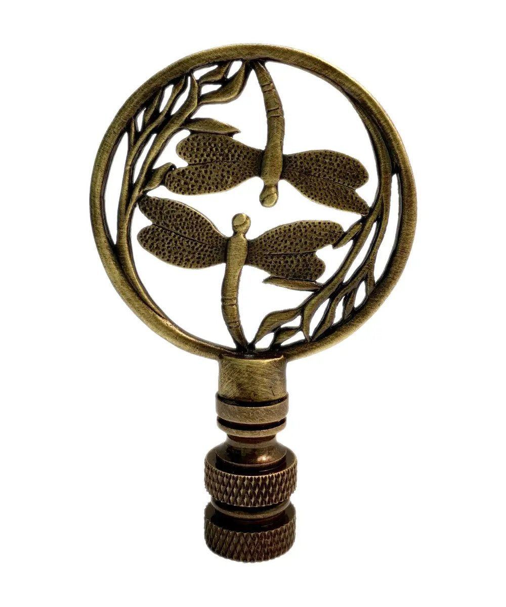 Lamp Finial | Antique Brass Finish | Double Dragonfly Design | 2.8 Inch Height