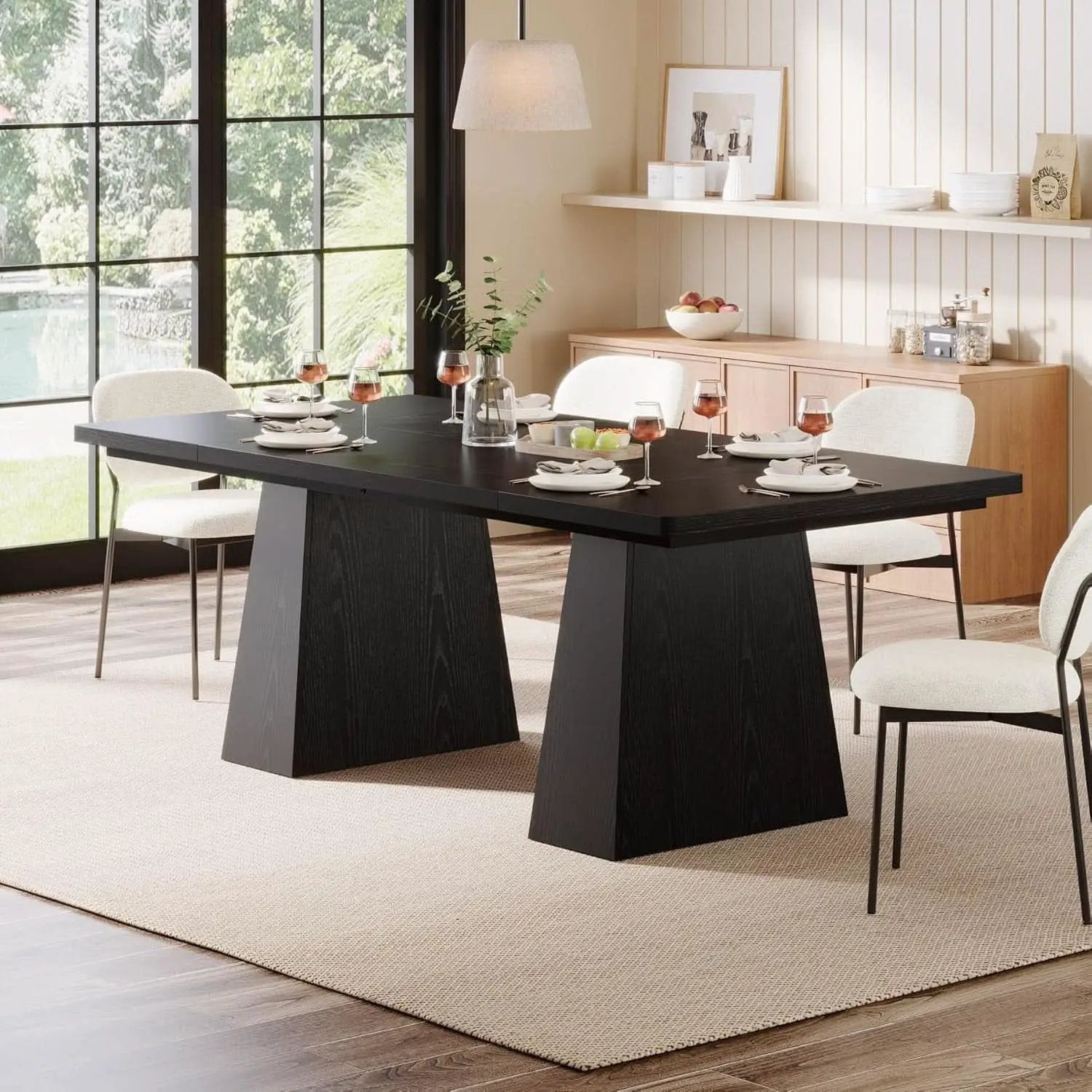 63-Inch Black Dining Table For 4 To 6 Guests For Kitchen And Dining from PriceLows™