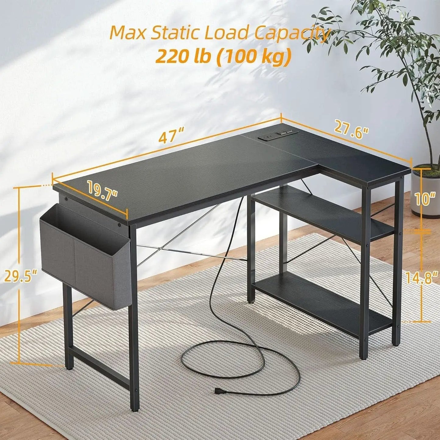 L Shaped Computer Desk With Power Outlets 47 Inch Corner from PriceLows™