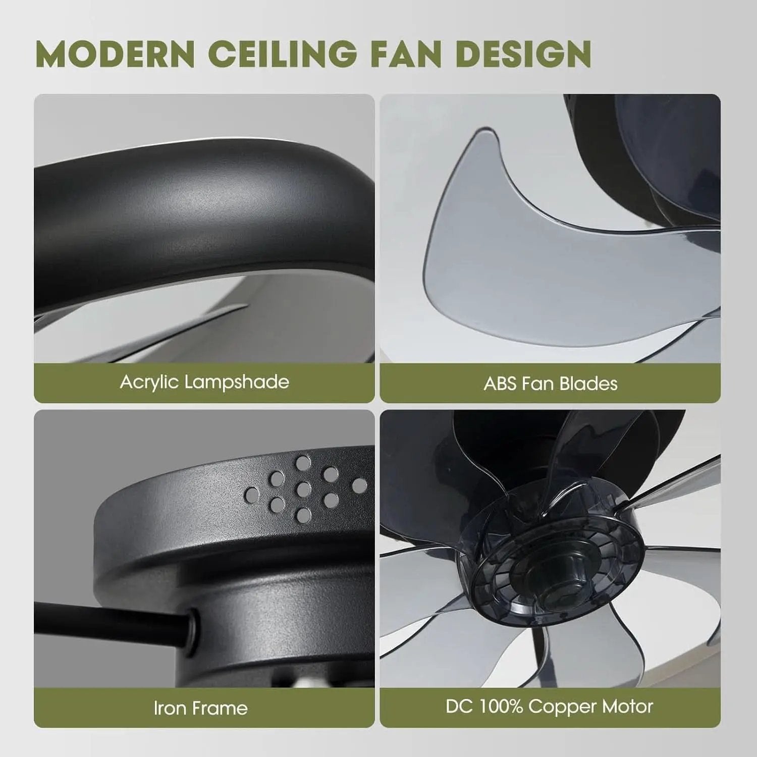 20 Inch Black Flush Mount Smart Ceiling Fan With LED Lights from PriceLows™