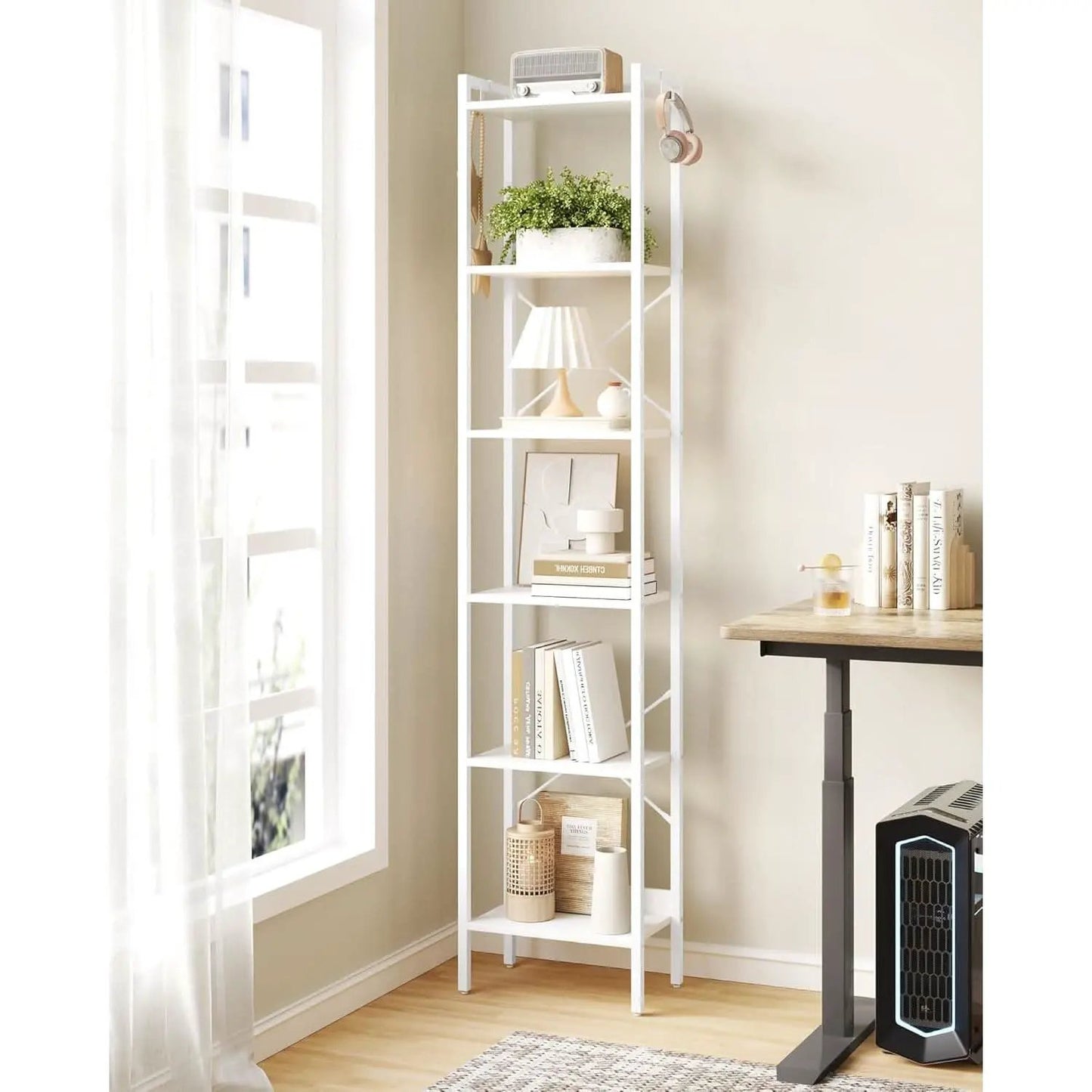6 Tier White Industrial Bookshelf For Home Office Living Room from PriceLows™