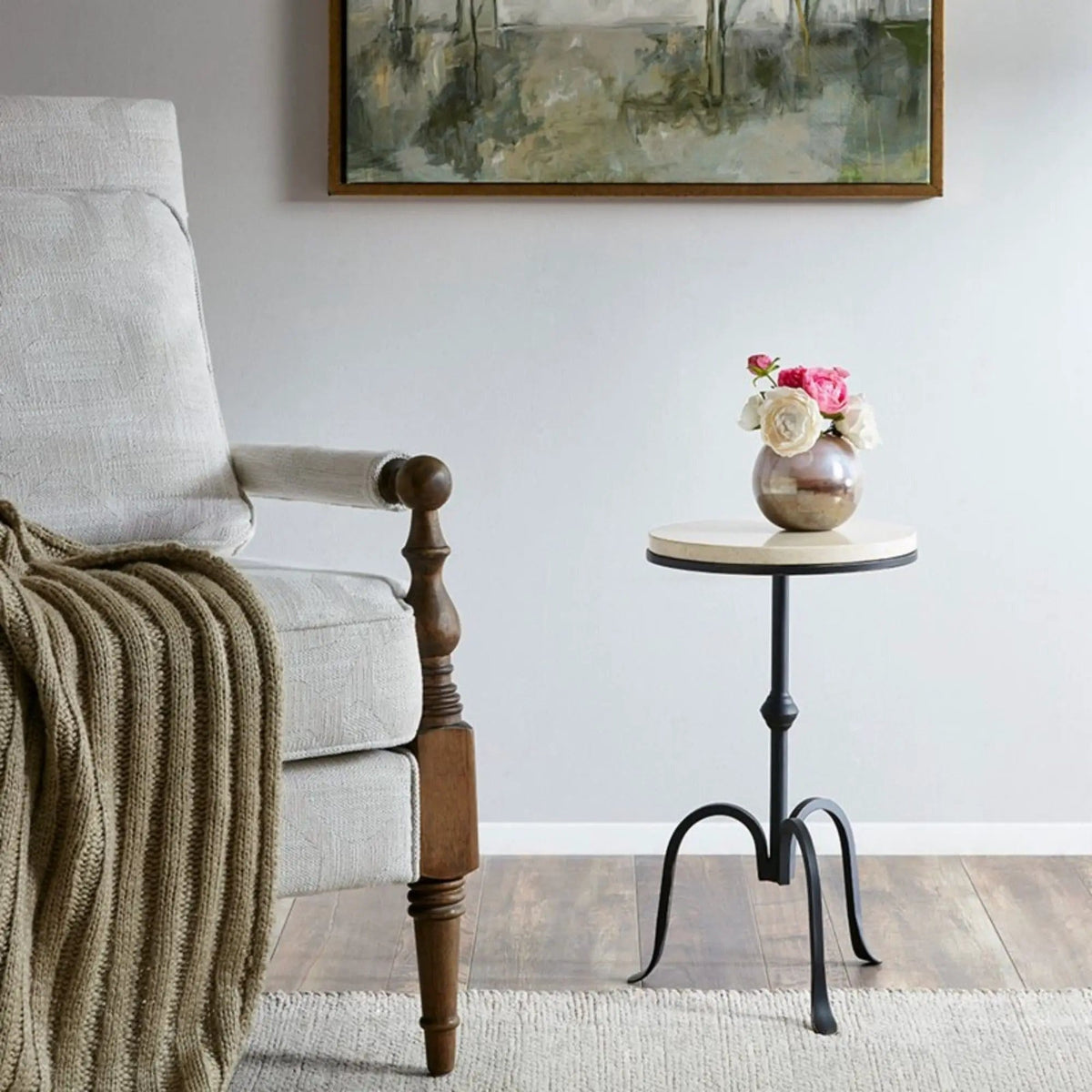 Gaberial Accent Table With Top | 11.75 x 11.75 x 20 in | Marble & Metal | Black