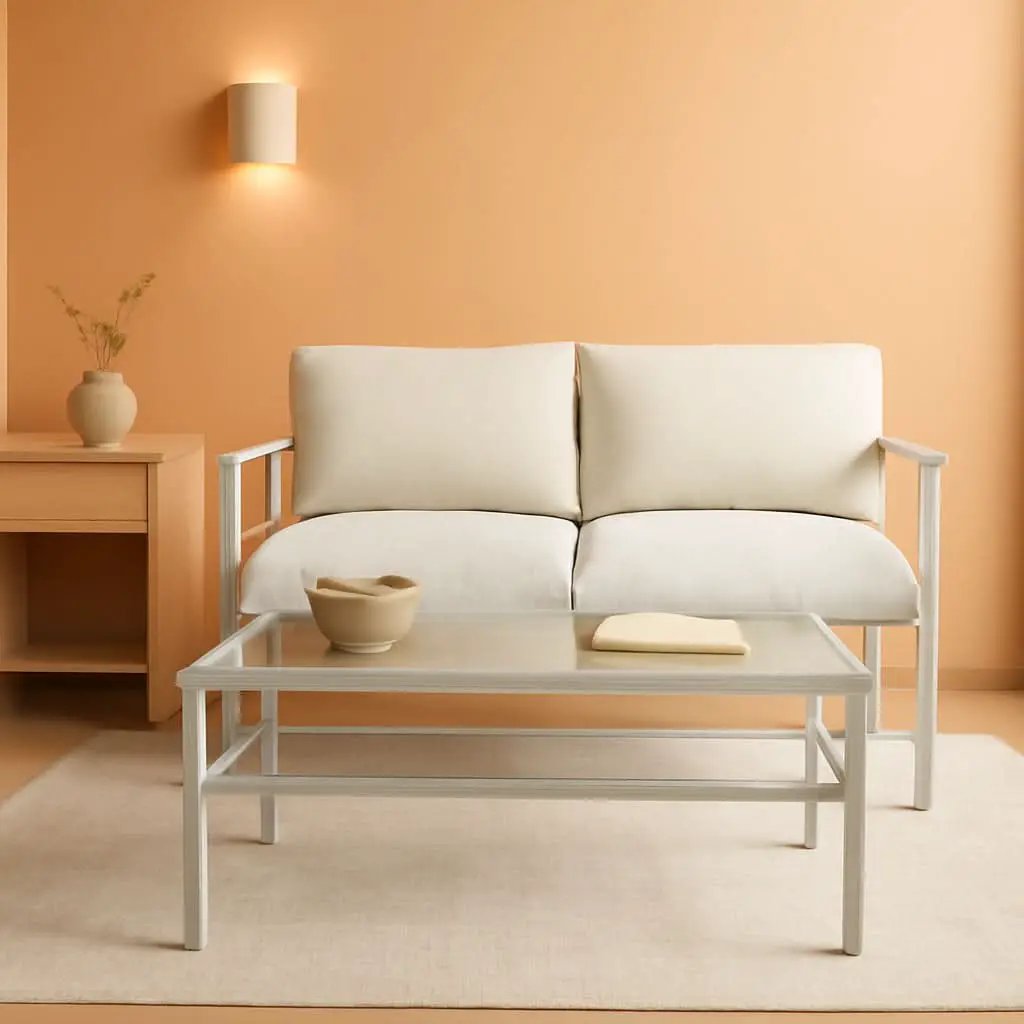 2 Piece Outdoor Coffee Table And Loveseat Set Gray Frame Creme Cushions from PriceLows™