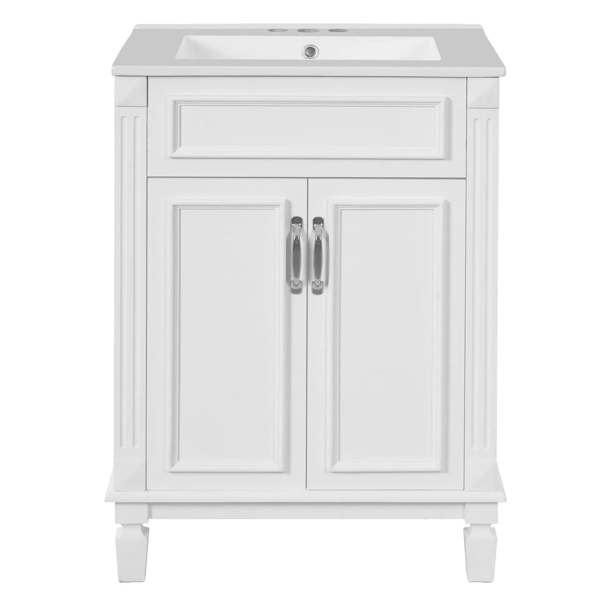24 Inch Bathroom Vanity With Top Sink | Rubberwood Frame | 2 Soft Closing Doors | Glossy Ceramic Basin