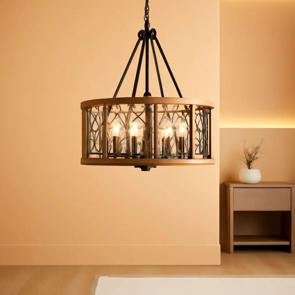 4 Light Modern Farmhouse Chandelier Grey Wood Rustic Finish from PriceLows™