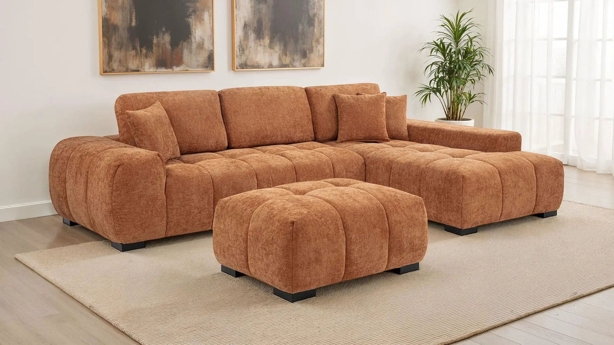 Octavia Upholstered Rectangular Ottoman | 39 x 30.5 x 17.5 in | Living Room Furniture | Orange
