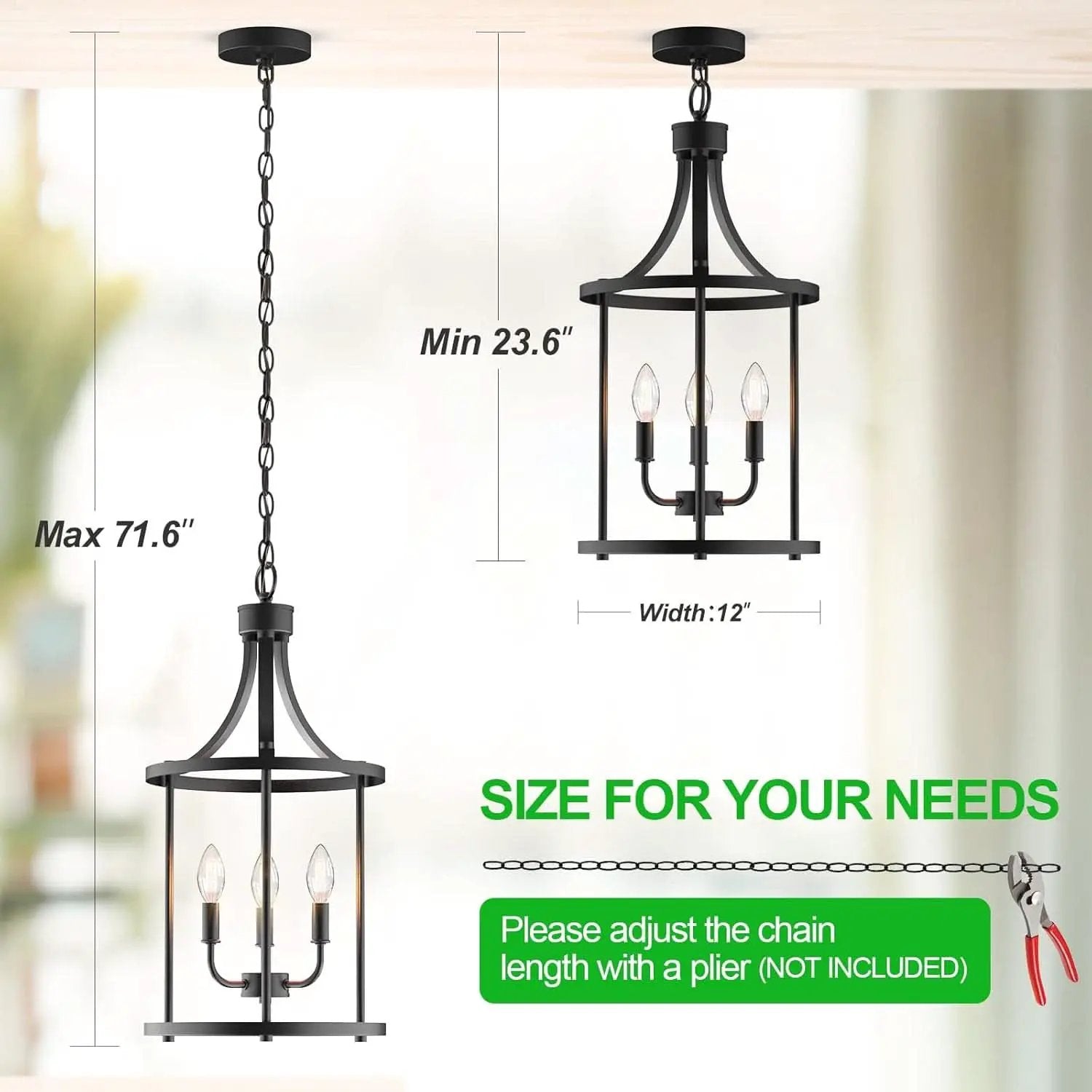 Three Light Matte Black Farmhouse Pendant Chandelier from PriceLows™