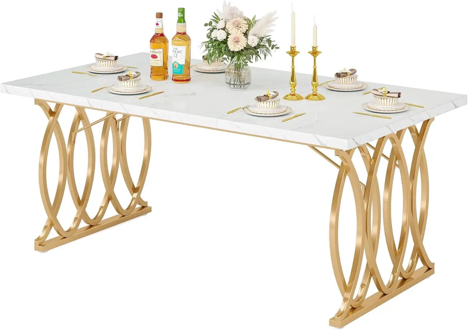 63 Inch Dining Table With Faux Marble Top For Kitchen And Dining Room from PriceLows™