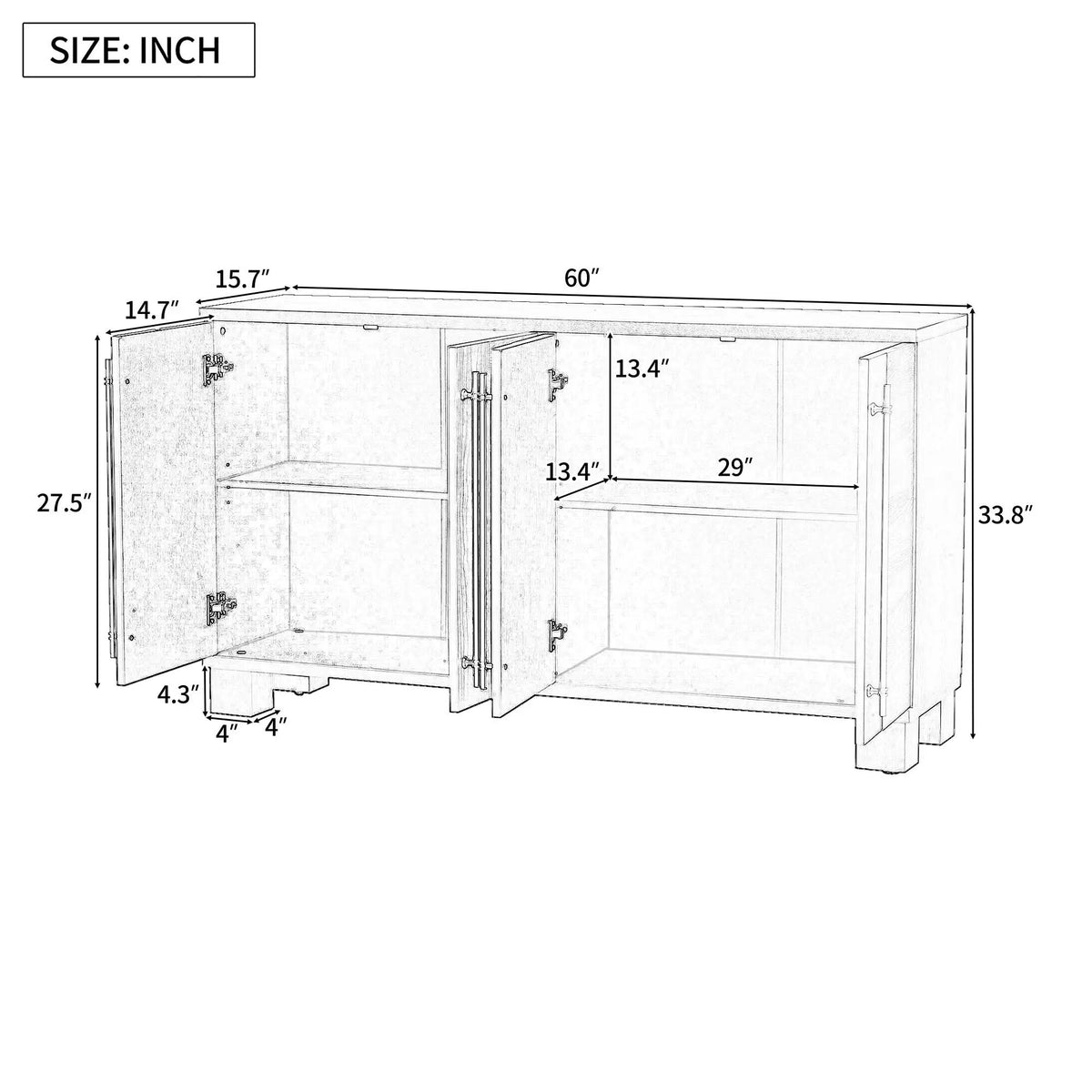 Sideboard | 3 Adjustable Shelves | Wood Grain Finish