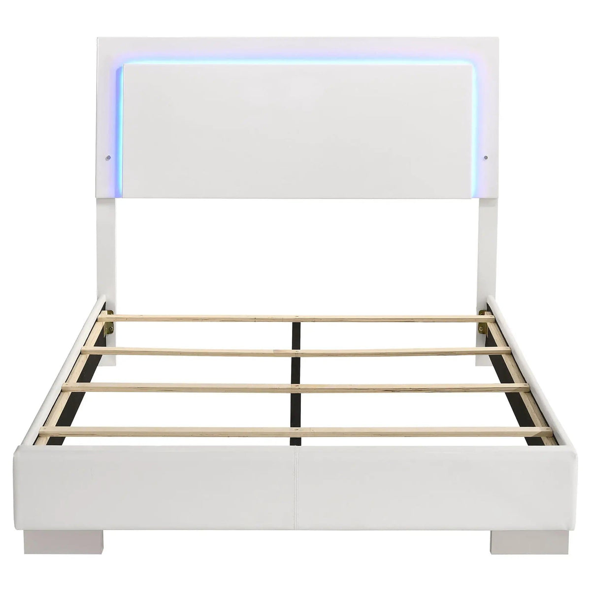 Felicity Wood Full LED Panel Bed White High Gloss | 57.75 x 81 x 48.5 in | Faux Leather & Wood | Bedroom