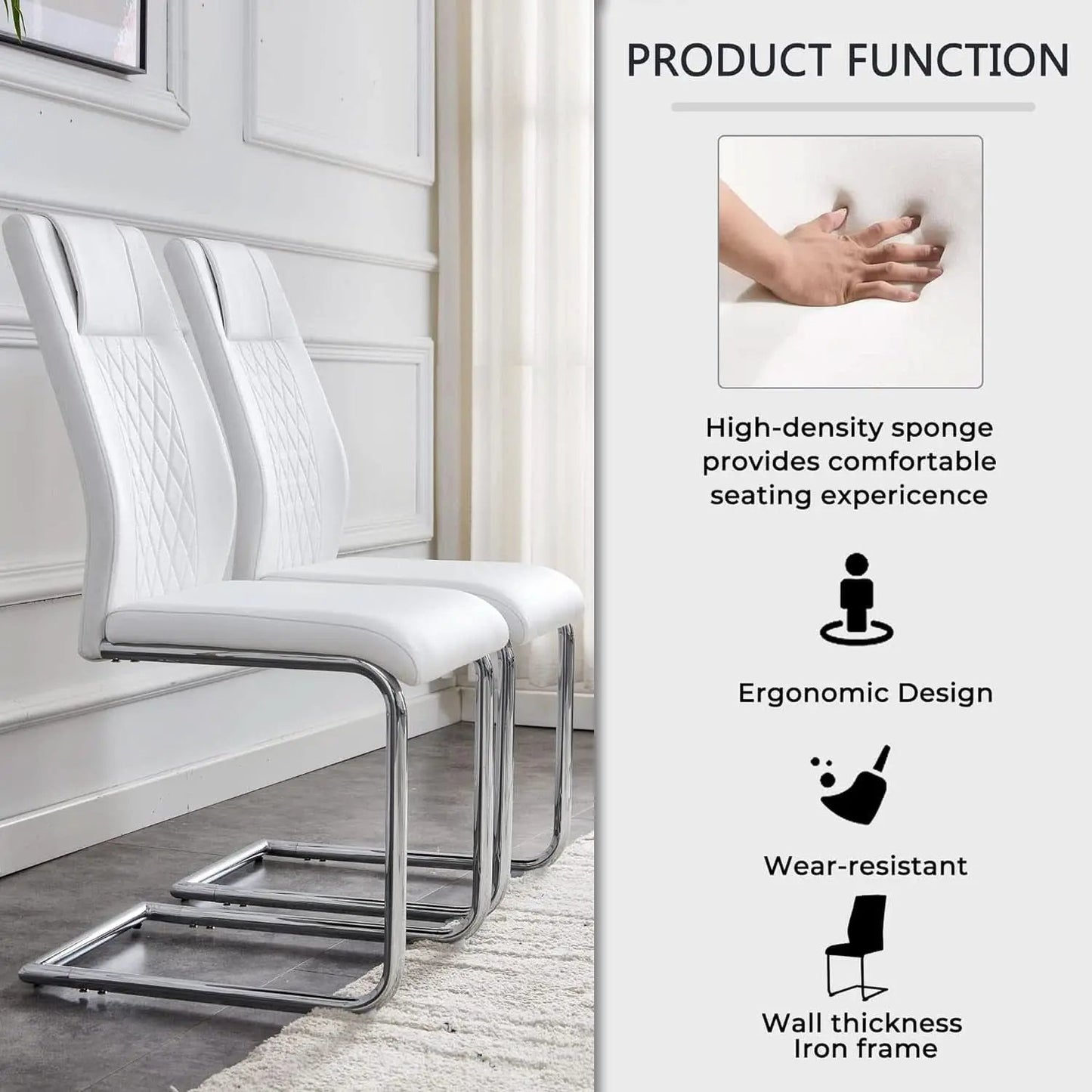 White Faux Leather Dining Chairs Four Pack Chrome Finish from PriceLows™
