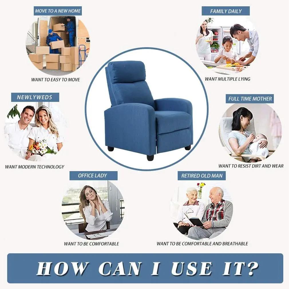 Blue Fabric Recliner Chair For Living Room Home Theater from PriceLows™