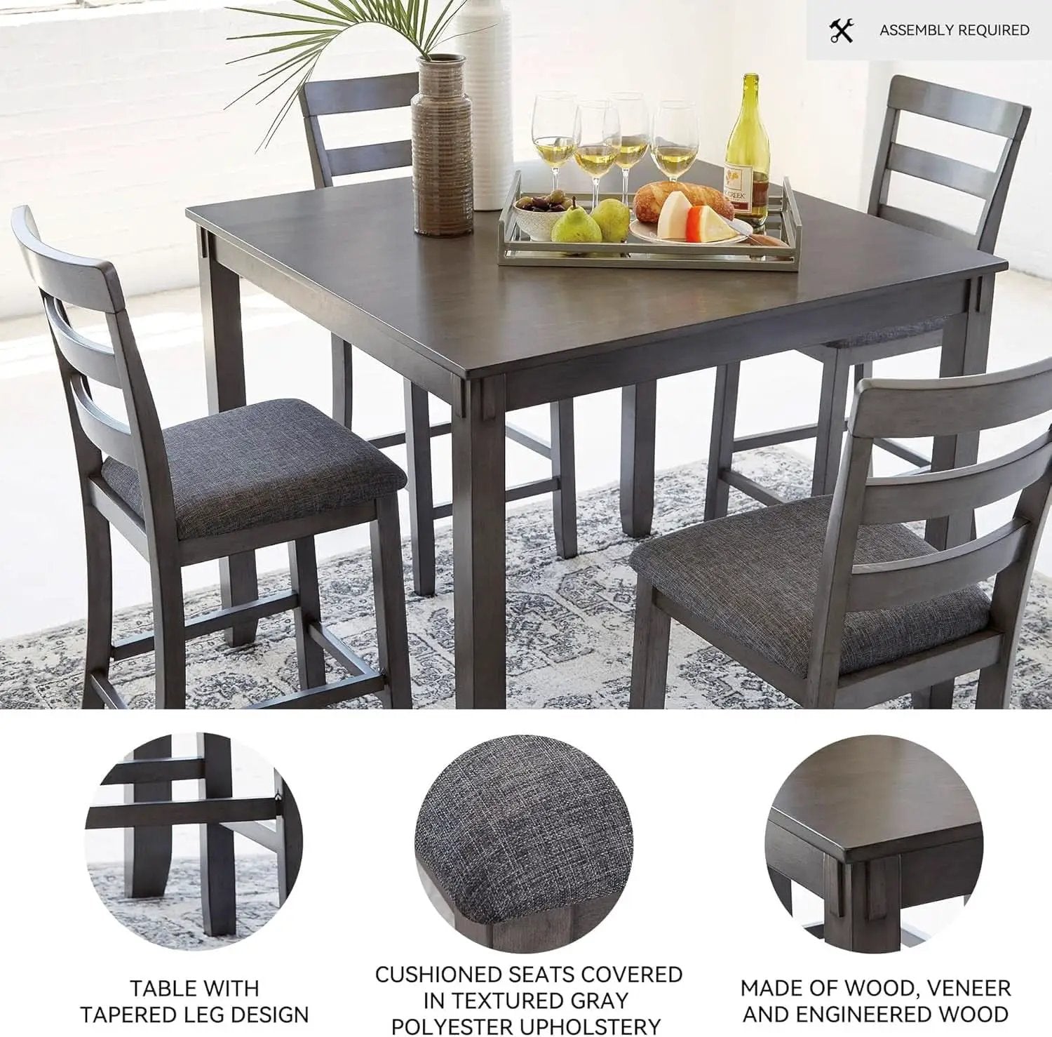 5 Piece Engineered Wood Counter Height Dining Set Gray from PriceLows™
