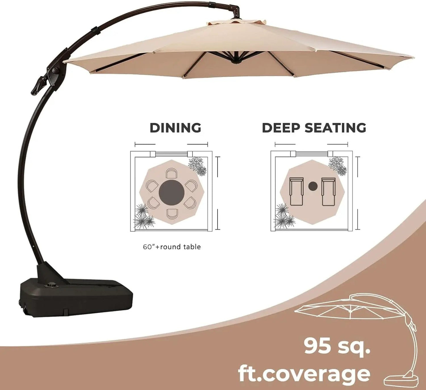 11ft Cantilever Umbrella With Base Champagne Aluminum Outdoor Patio Shade Durable Frame from PriceLows™
