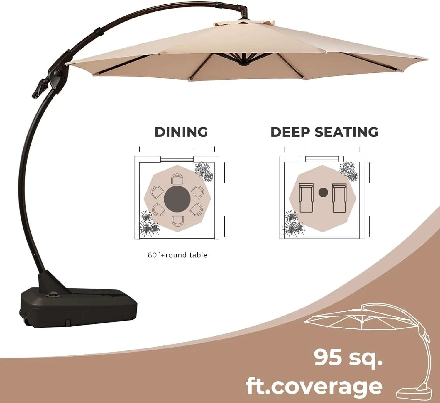 11ft Cantilever Umbrella With Base Champagne Aluminum Outdoor Patio Shade Durable Frame from PriceLows™