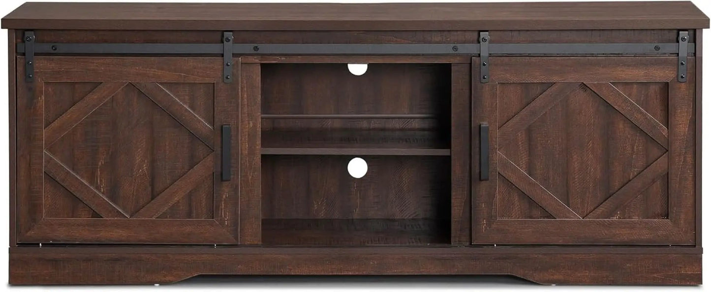 75 Inch Rustic Brown Barn Door TV Stand With Storage from PriceLows™