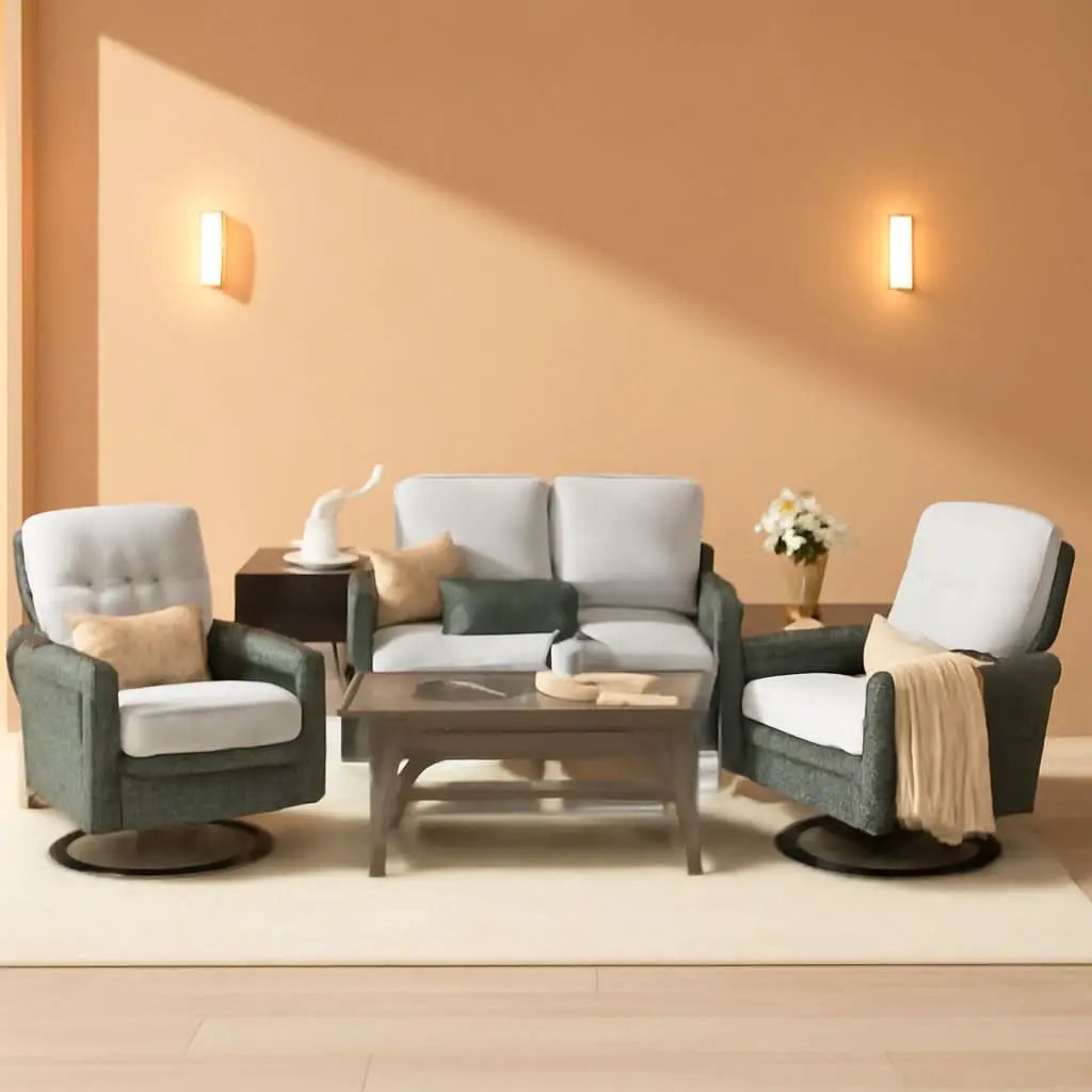 5 Piece Outdoor Patio Furniture Set With Swivel Rocker Chairs Light Gray from PriceLows™