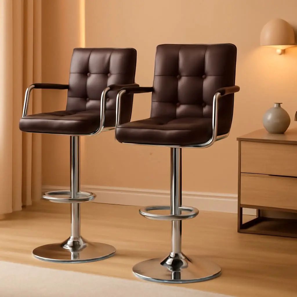 Adjustable Bar Stools Set Of 2 360 Swivel Brown PU Leather from PriceLows™