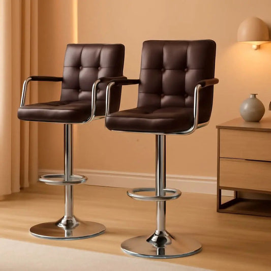 Adjustable Bar Stools Set Of 2 360 Swivel Brown PU Leather from PriceLows™
