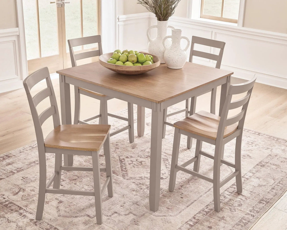 Counter Height Dining Table Set | 5 Piece | Natural And Gray Finish | Set Of 5