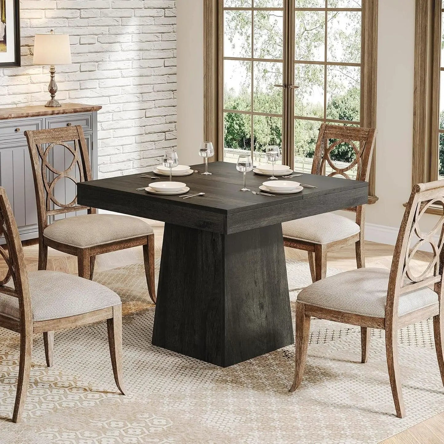 Gray Square Dining Table 31.5 Inch Waterproof Top Seats 4 from PriceLows™
