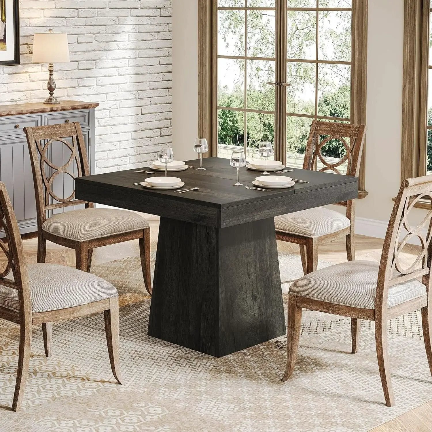 Gray Square Dining Table 31.5 Inch Waterproof Top Seats 4 from PriceLows™