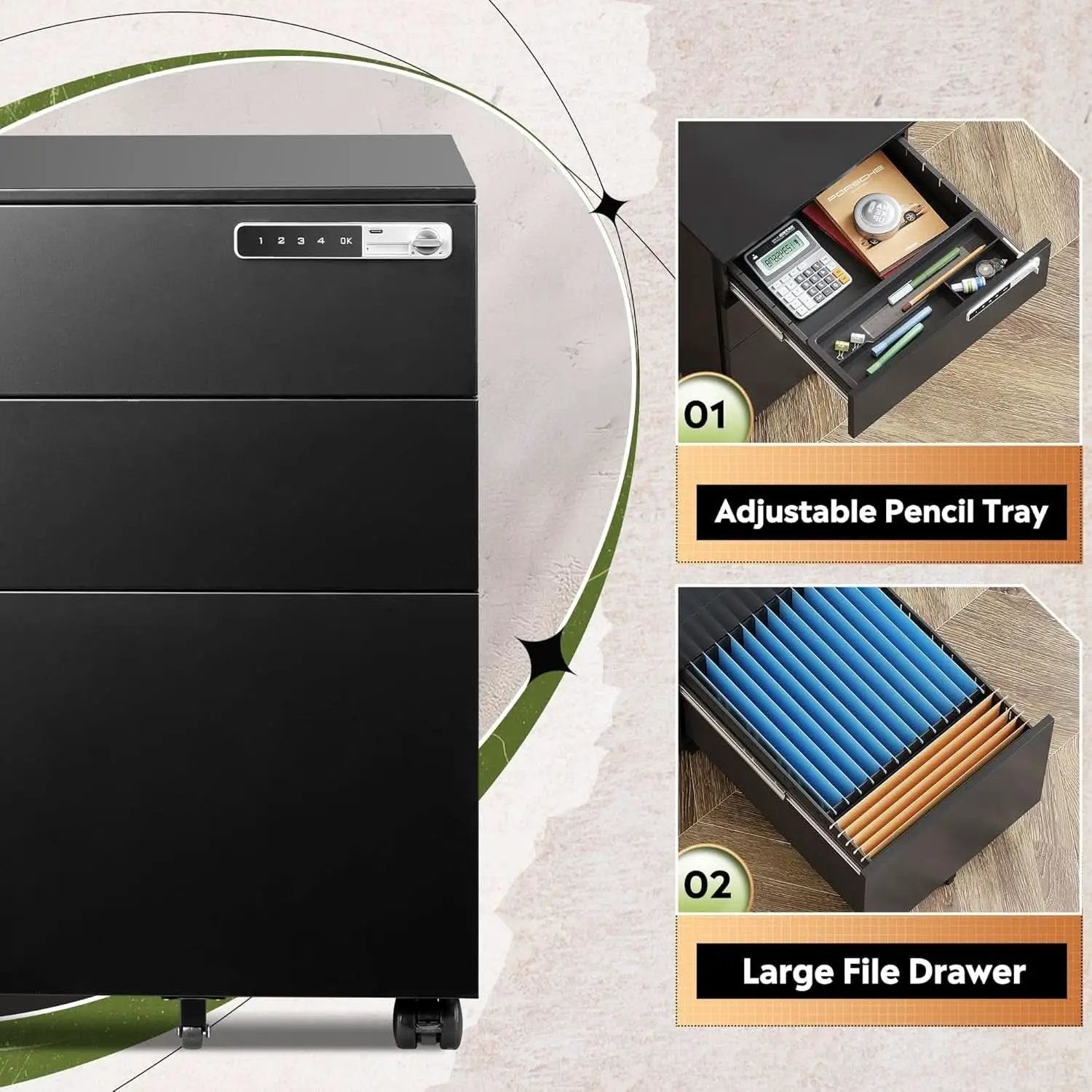 Locking 3 Drawer Steel File Cabinet With Digital Lock from PriceLows™