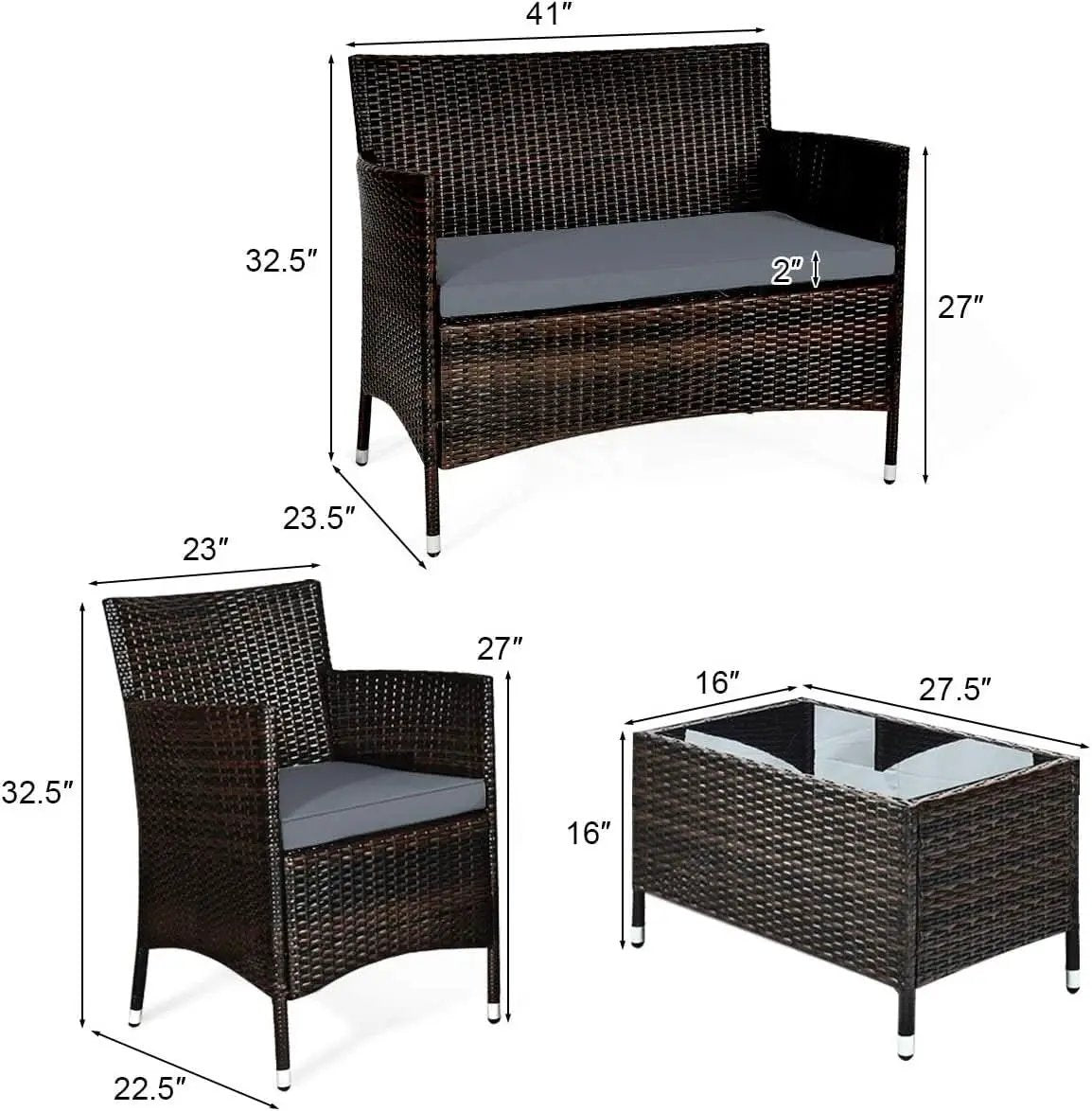 Elegant Four-Piece Rattan Patio Set with Soft Cushions from PriceLows™